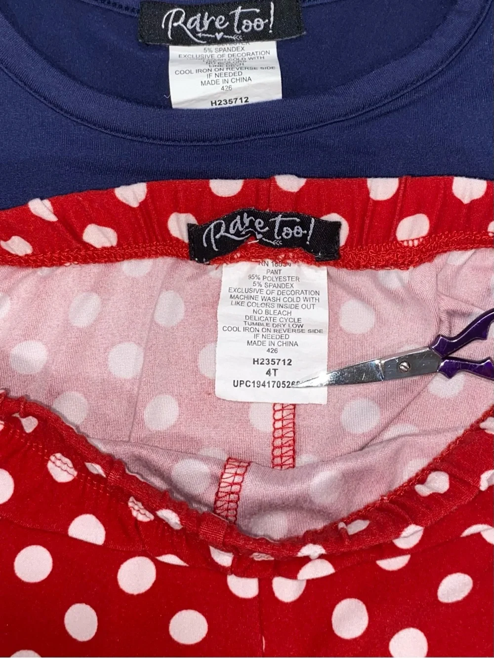 Rare Too! Christmas “JOY” Santa Blue Tunic and Red Polka Dot Pant Set 4T